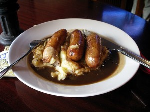 English sausages and mash