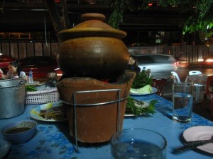 thai soup in clay pot