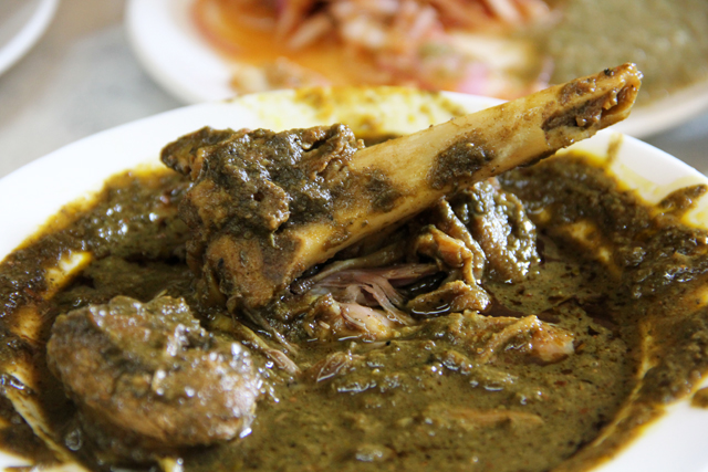 Saag mutton curry at Bhape Da Hotel in New Delhi, India