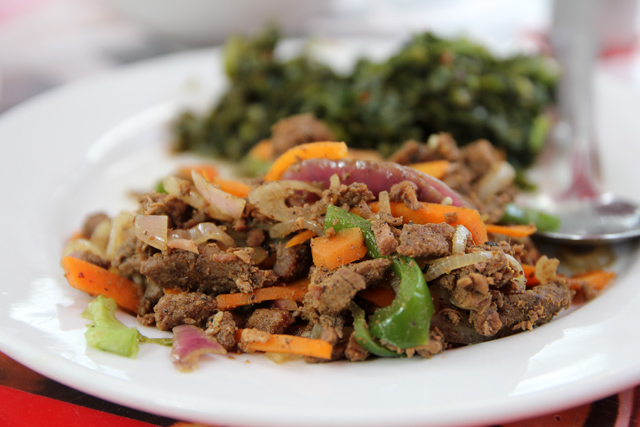 Beef and onions at Mzuri Sana restaurant in Stone Town, Zanzibar