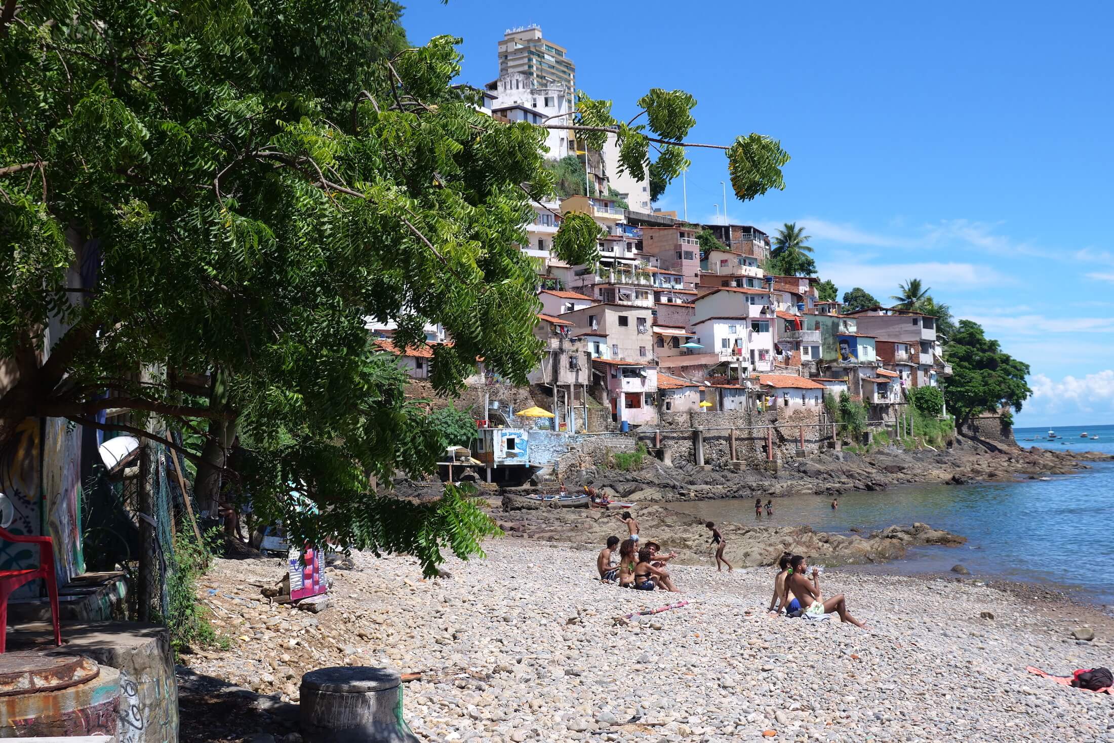 To reach the restaurant, you have to walk across this local (and absolutely stunningly pretty) rocky beach