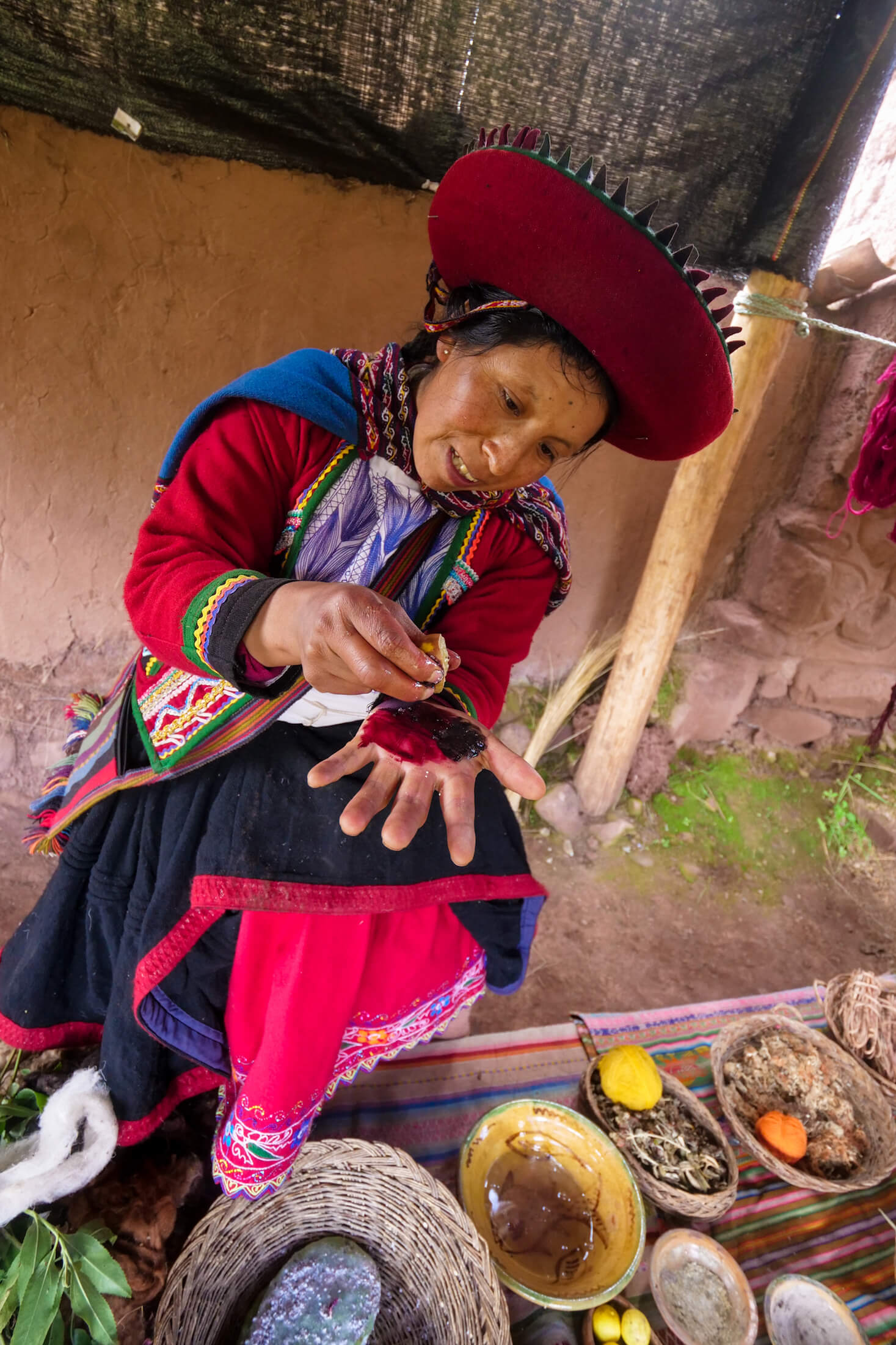 colorful dyes from nature are a key part in the Quechua heritage as they allow the clothes to tell stories